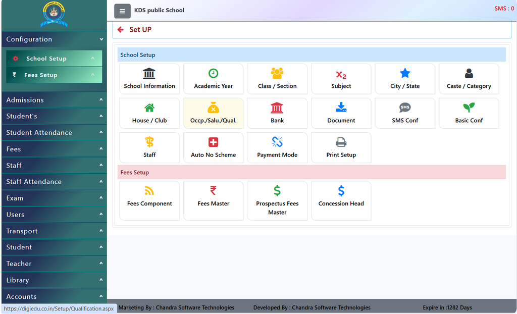 School Configuration dashboard Digiedu ERp