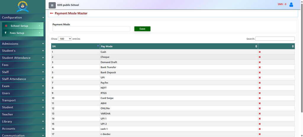 payment mode master dashboard