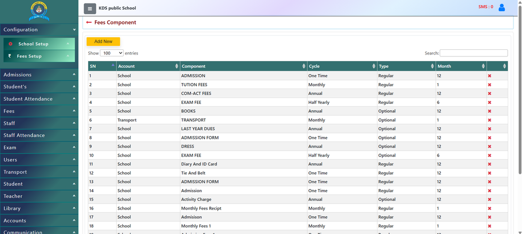 Fees Component Dashboard