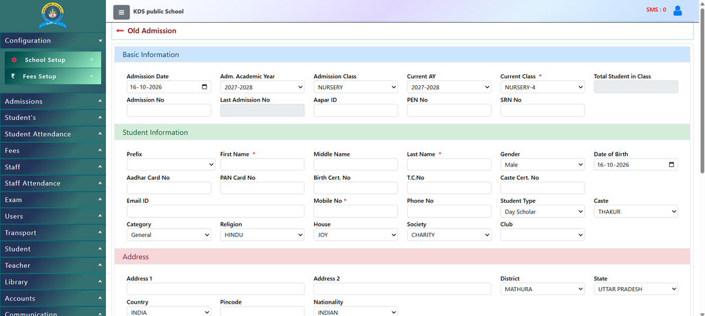 Old Admission form dashboard